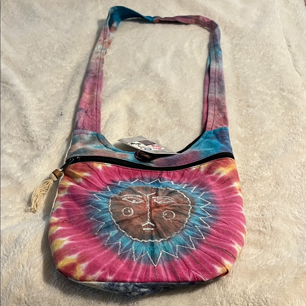 India Boutique Tie-Dye Sun Face Crossbody - Pink, Blue, Yellow
